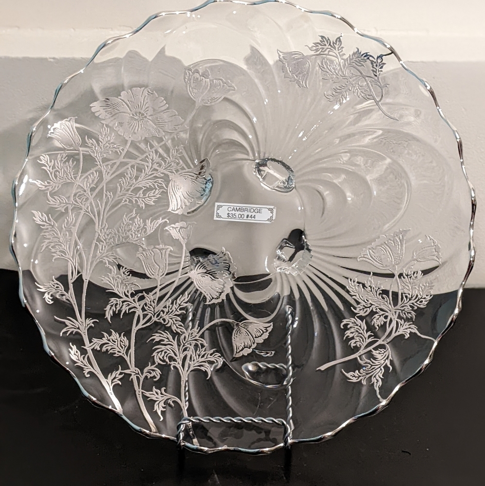 Silver City Cambridge Flanders Poppy Silver Overlay 4 Footed 11.75" Platter